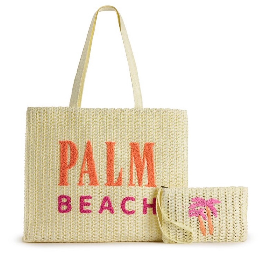 Sonoma PALM BEACH Straw Tote Bag and Wristlet Set